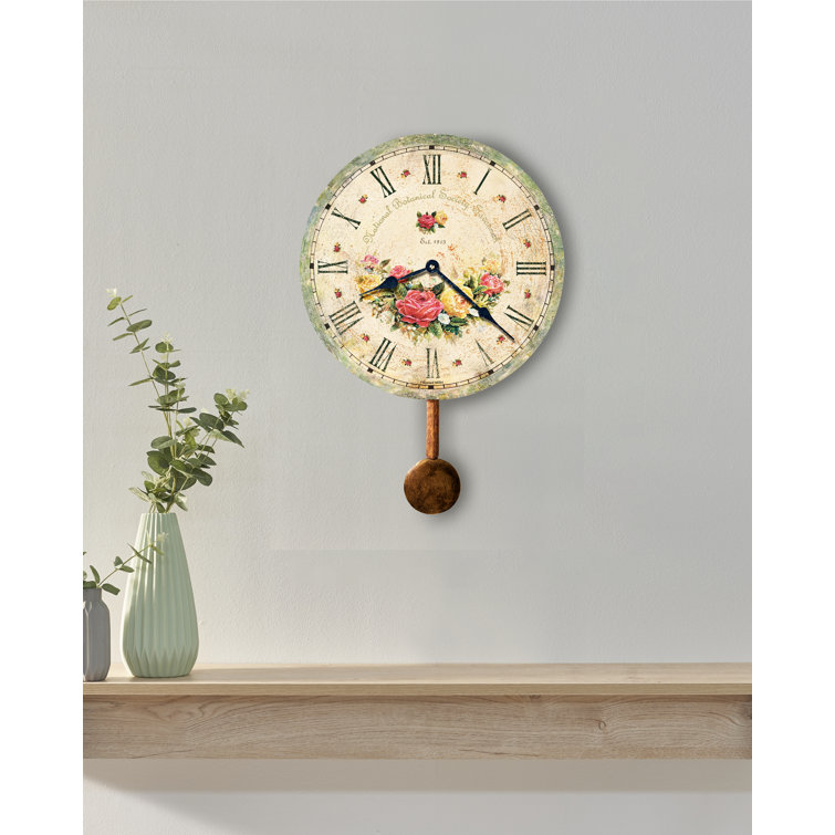 Savannah Botanical Society Antique Brown Wall Clock with Pendulum