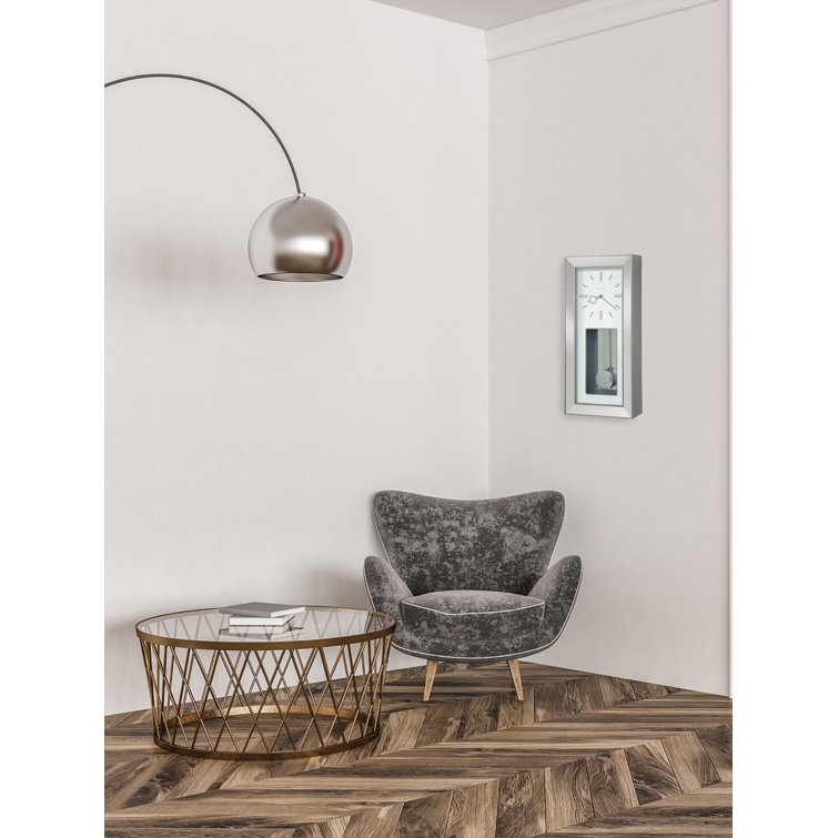 Satin Silver Rectangular Pendulum Wall Clock with Mirror Accents