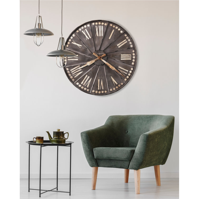 Oversized Antique Charcoal Metal Wall Clock with Roman Numerals