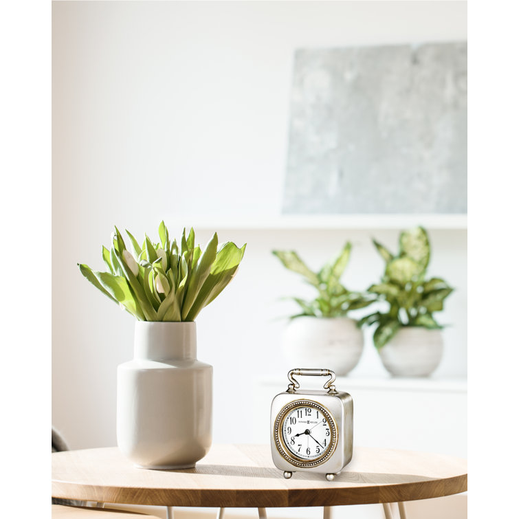 Silver Antique Pewter Square Table Clock with Alarm