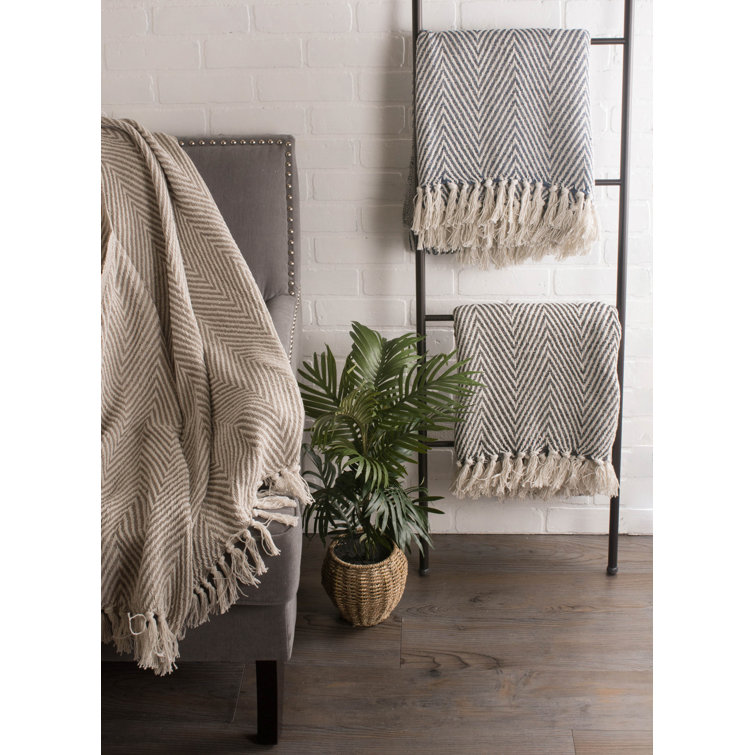 Reversible Stone Urban Chevron Fleece & Cotton Throw Blanket