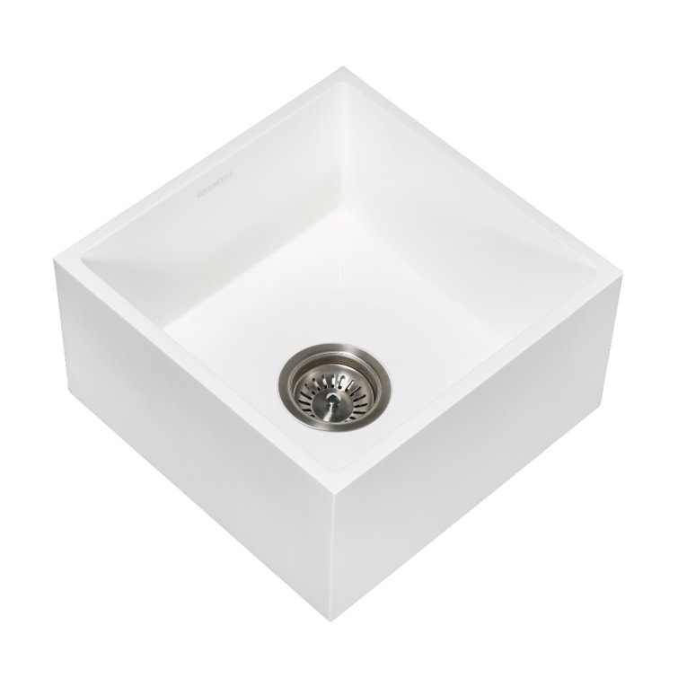 Arcticstone Matte White Solid Surface 15-Inch Square Bar Sink