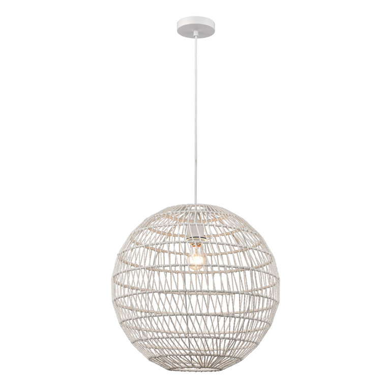 White Metal and Rope Globe Pendant Light