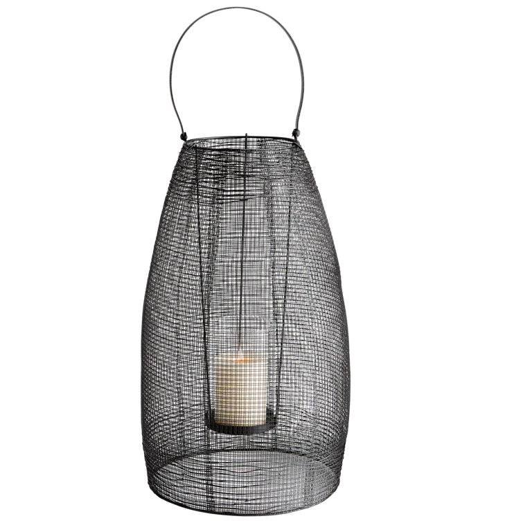 Modern Graphite Iron and Glass 19" Candle Lantern