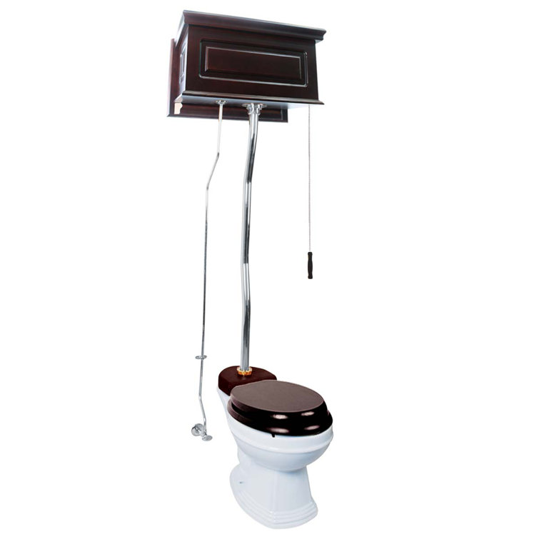 Dark Oak and White Ceramic Elongated Two-Piece Toilet with Chrome Z-Pipe