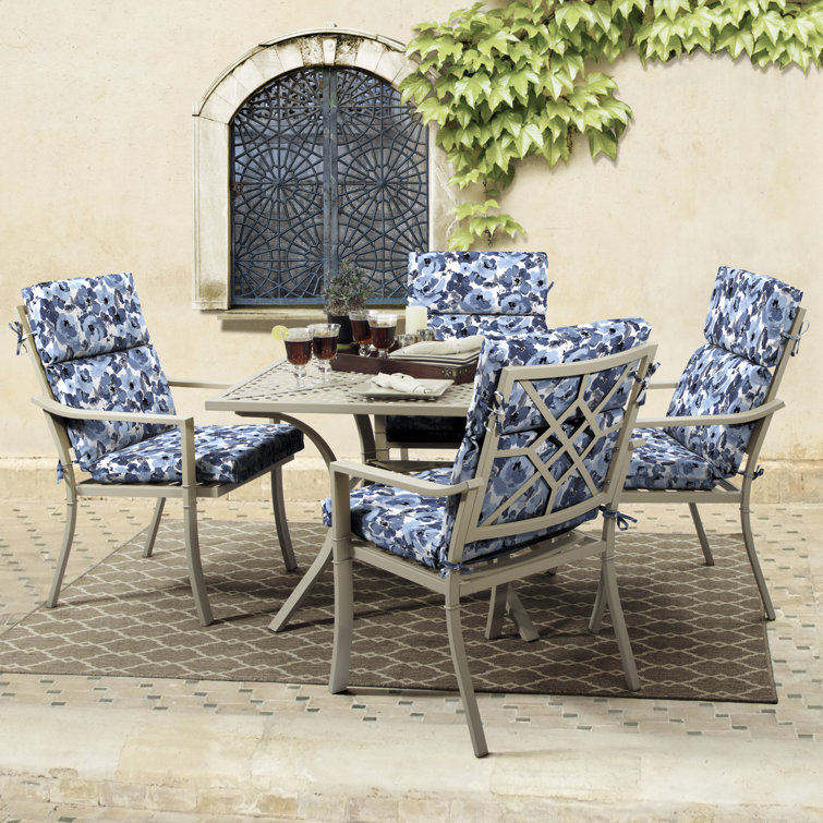 Blue Garden Floral High Back Outdoor Dining Chair Cushion