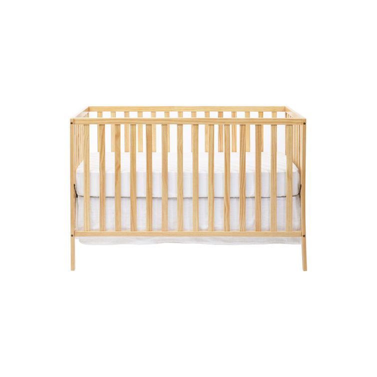 Natural Wood 3-in-1 Convertible Crib with Slatted Design