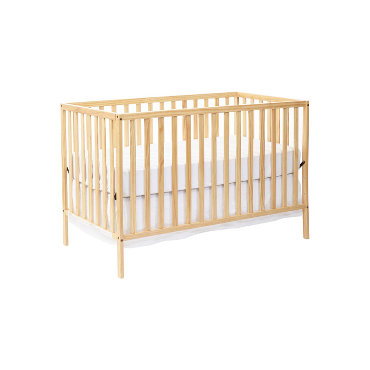 Natural Wood 3-in-1 Convertible Crib with Slatted Design