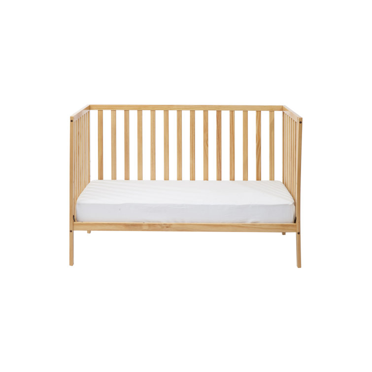 Natural Wood 3-in-1 Convertible Crib with Slatted Design