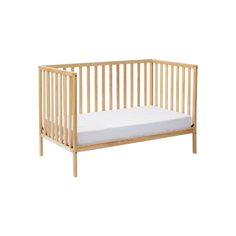 Natural Wood 3-in-1 Convertible Crib with Slatted Design