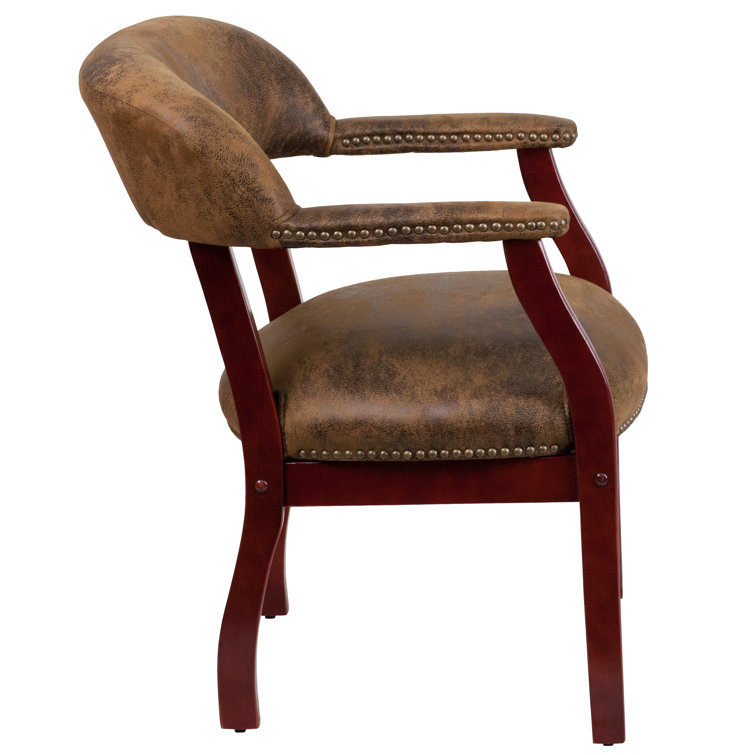 Elegant Bomber Jacket Brown Vinyl Conference Chair with Brass Accents