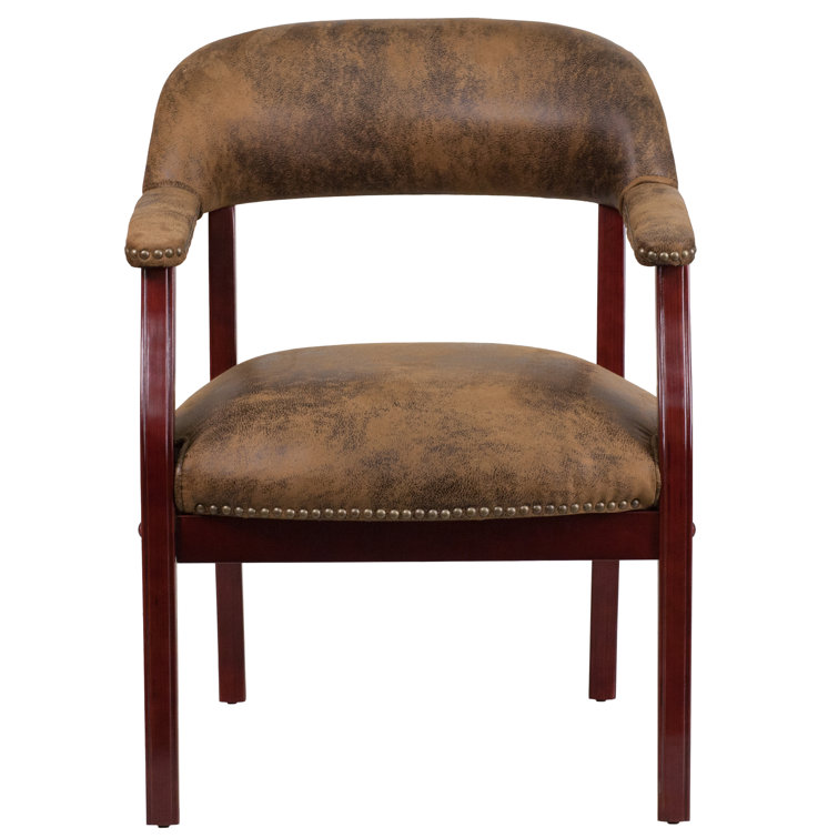 Elegant Bomber Jacket Brown Vinyl Conference Chair with Brass Accents