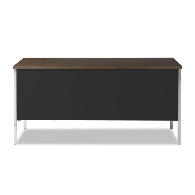 Walnut and Black Executive Desk with Filing Cabinets and Drawers