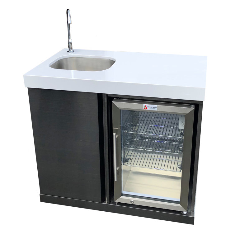 Black Stainless Steel Outdoor Beverage Center with Sink and Fridge