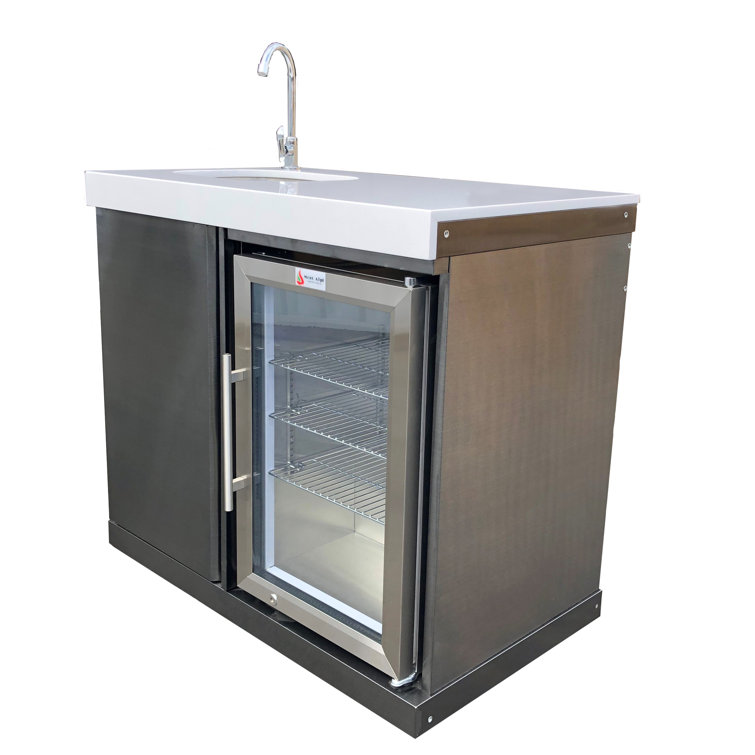 Black Stainless Steel Outdoor Beverage Center with Sink and Fridge