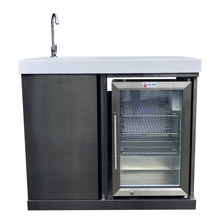 Black Stainless Steel Outdoor Beverage Center with Sink and Fridge