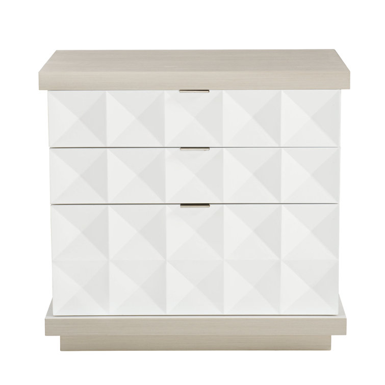 Axiom Transitional 3-Drawer Nightstand in Gray/White with Inverted Pyramid Motif