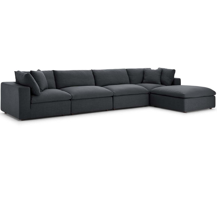 Gray Fabric Five-Piece Sectional Sofa with Ottoman