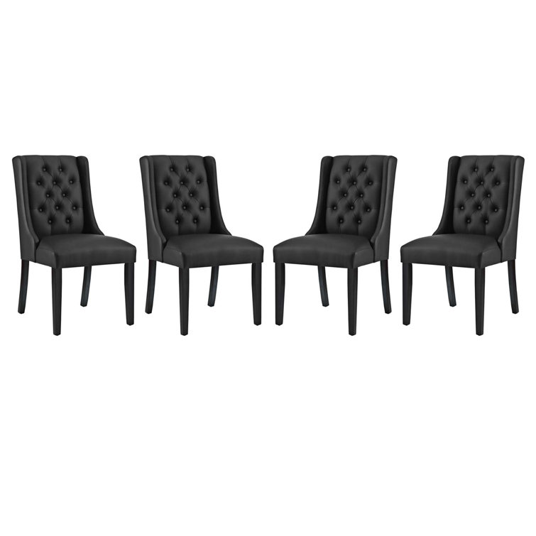Elegant Baronet Black Faux Leather Tufted Side Chair with Wood Frame