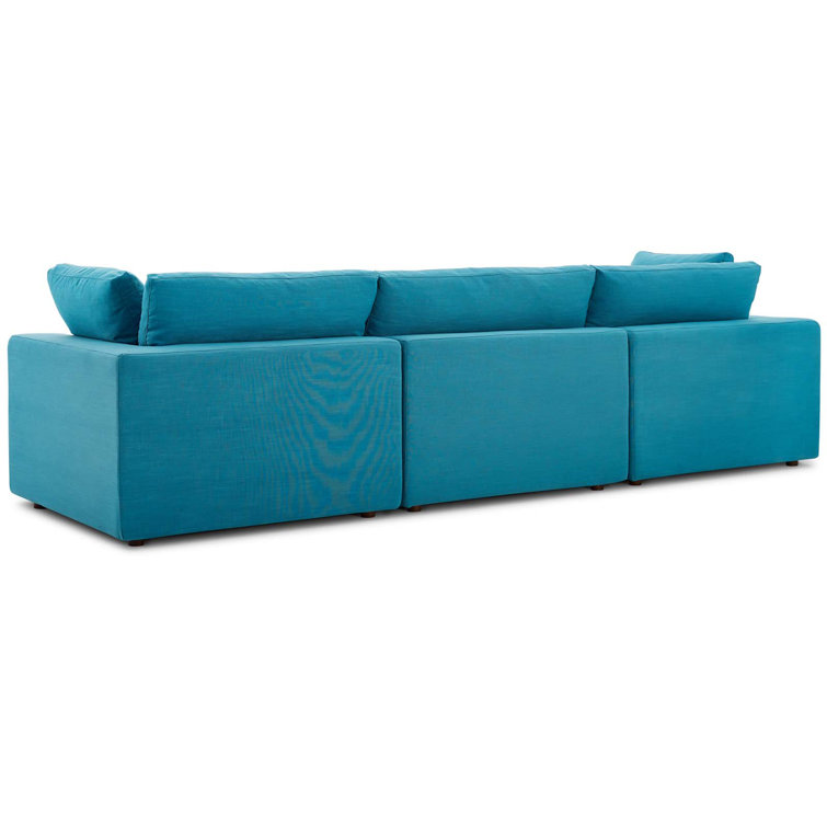 Teal Linen 3-Piece Sectional Sofa with Down Fill
