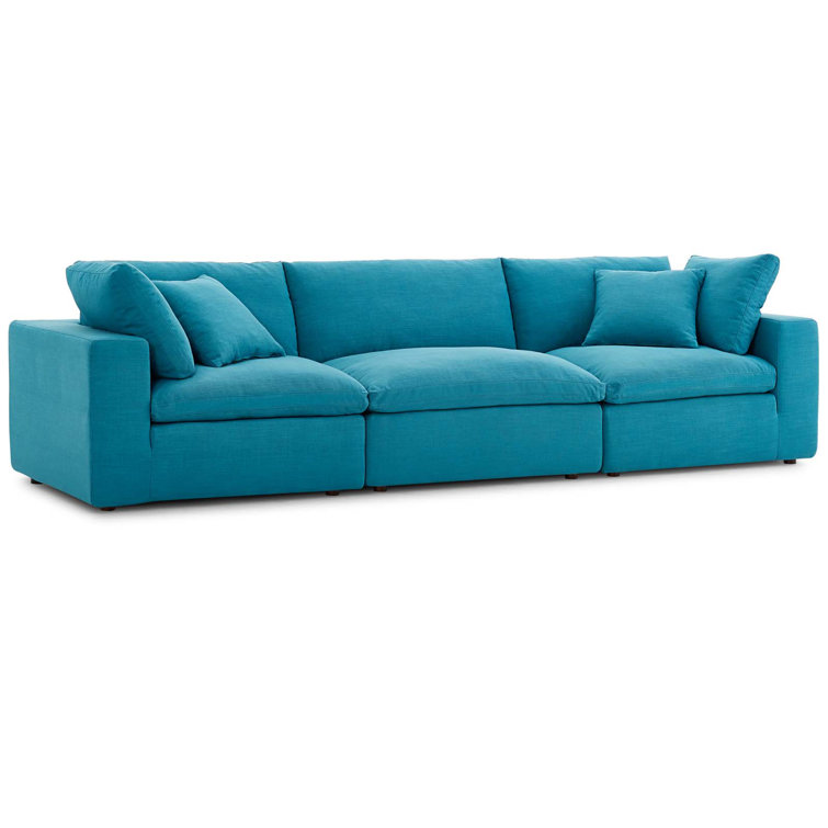 Teal Linen 3-Piece Sectional Sofa with Down Fill