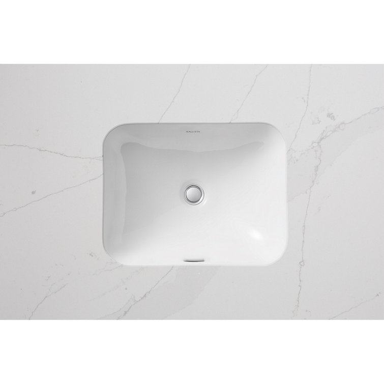White Ceramic Soft Rectangle Under-Mount Basin Sink with Overflow