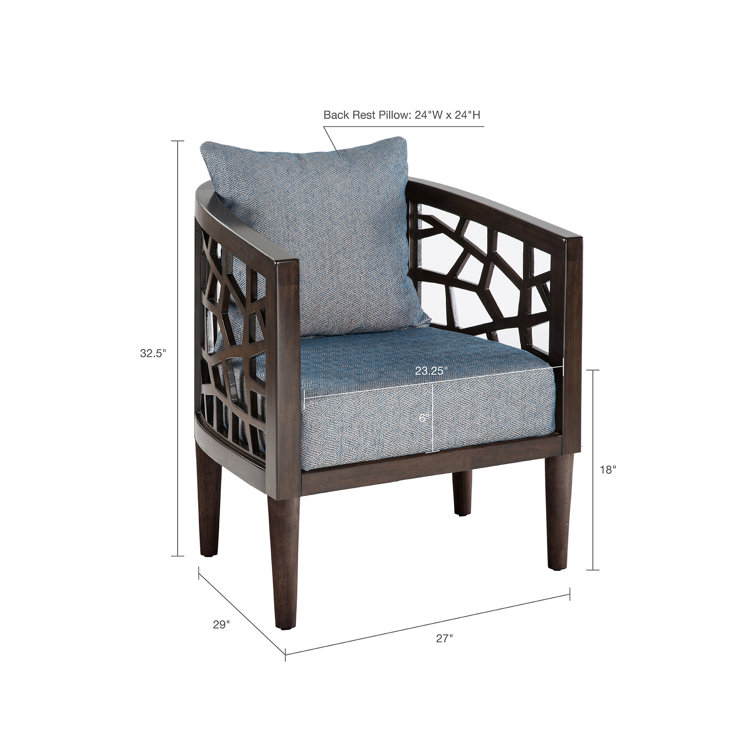 Crackle Mid-Century Accent Chair in Blue with Oak Veneer Frame