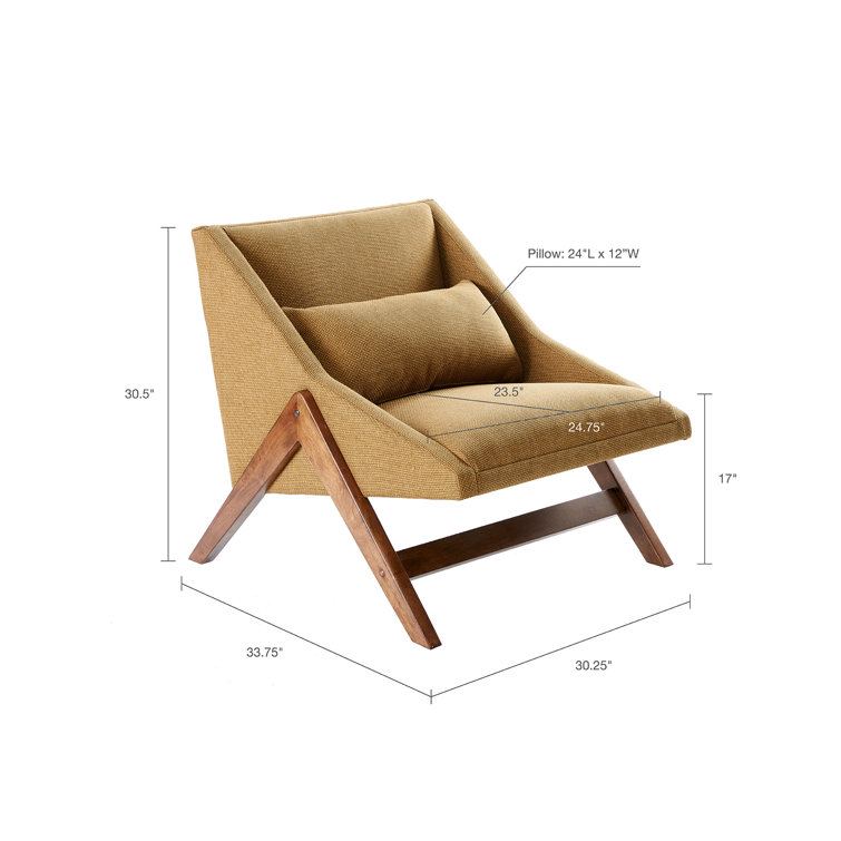 Mustard Yellow Leather and Wood Chaise Lounge Chair