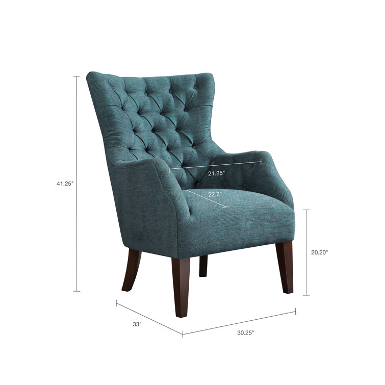 Eloise Green Herringbone Wood Tufted Wingback Accent Chair