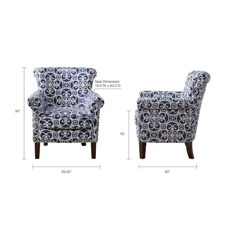 Navy Geometric 30" Wood Base Accent Chair