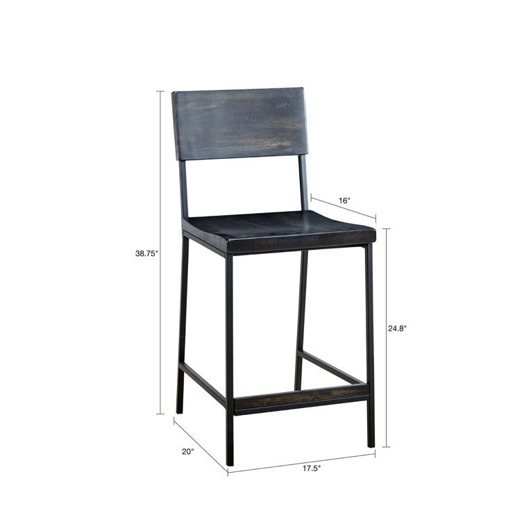 Tacoma 24.8" Black Wood and Metal Counter Stool