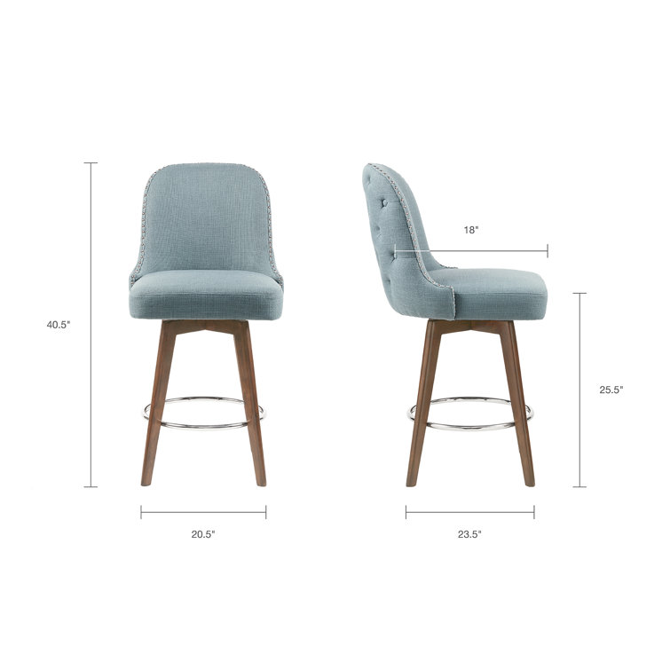 Elegant Blue Swivel Counter Stool with Walnut Wood Finish