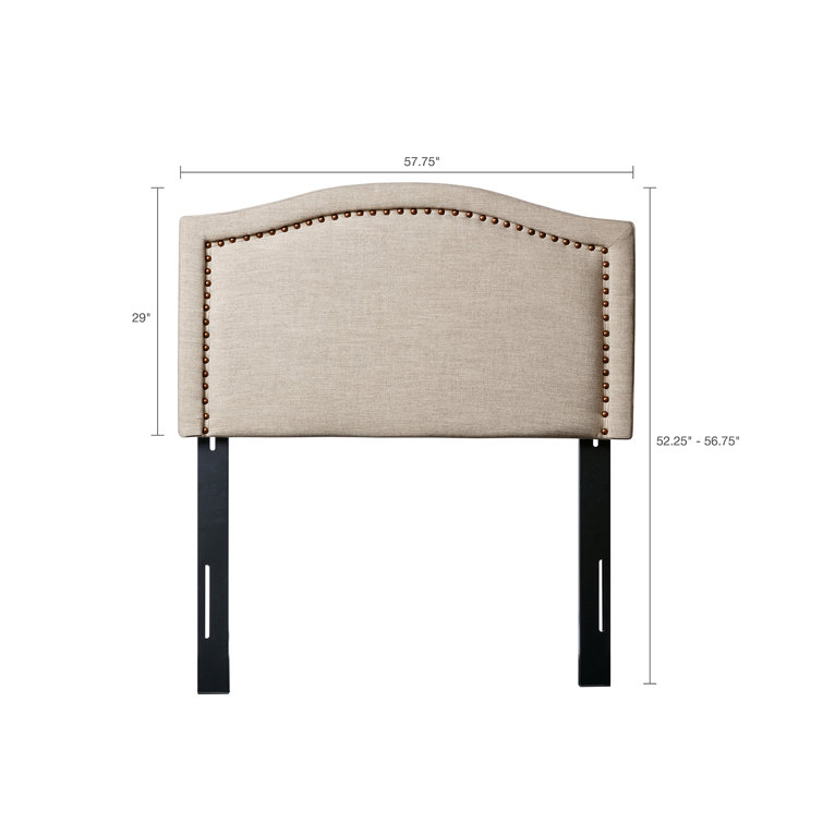 Beige Queen Upholstered Headboard with Nailhead Trim