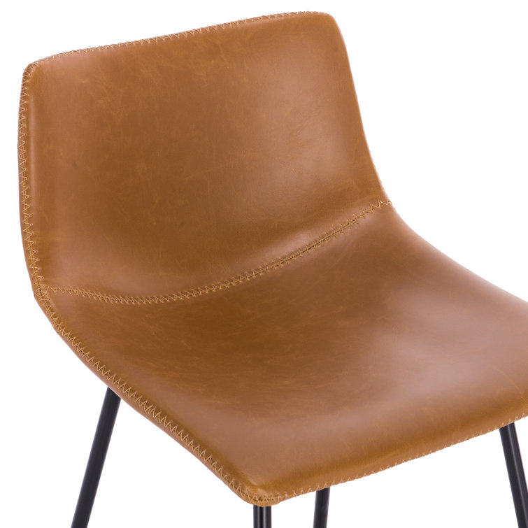 Urban Matte Black 24" Metal and Tan Leather Saddle Counter Stool, Set of 3