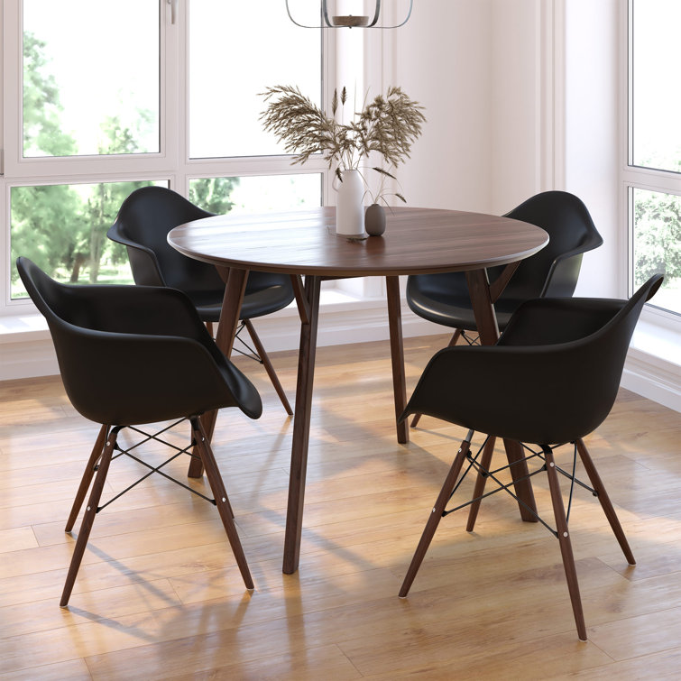 Black and Natural Mid-Century Modern Arm Chair Set