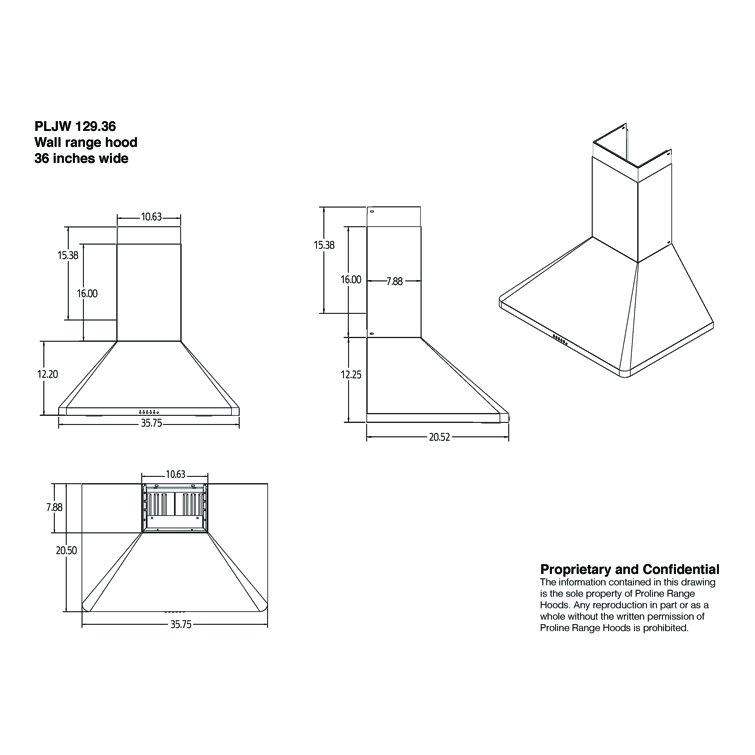 ProLine 36" Brushed Stainless Steel Wall Mount Range Hood