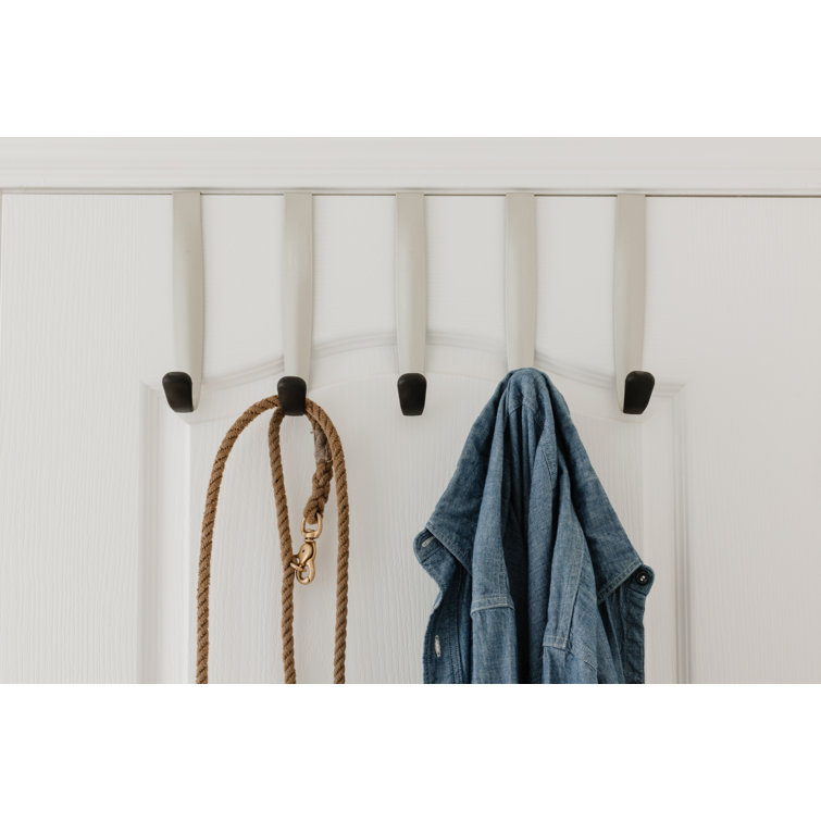 Sleek Nickel Finish Over-the-Door 5-Hook Rack with Protective Rubber