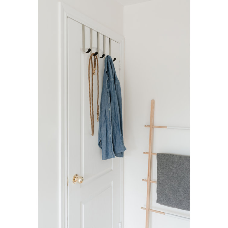 Sleek Nickel Finish Over-the-Door 5-Hook Rack with Protective Rubber