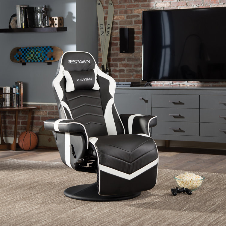 White and Black Racing Style Gaming Recliner with Footrest