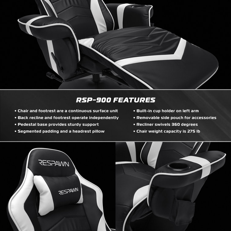 White and Black Racing Style Gaming Recliner with Footrest