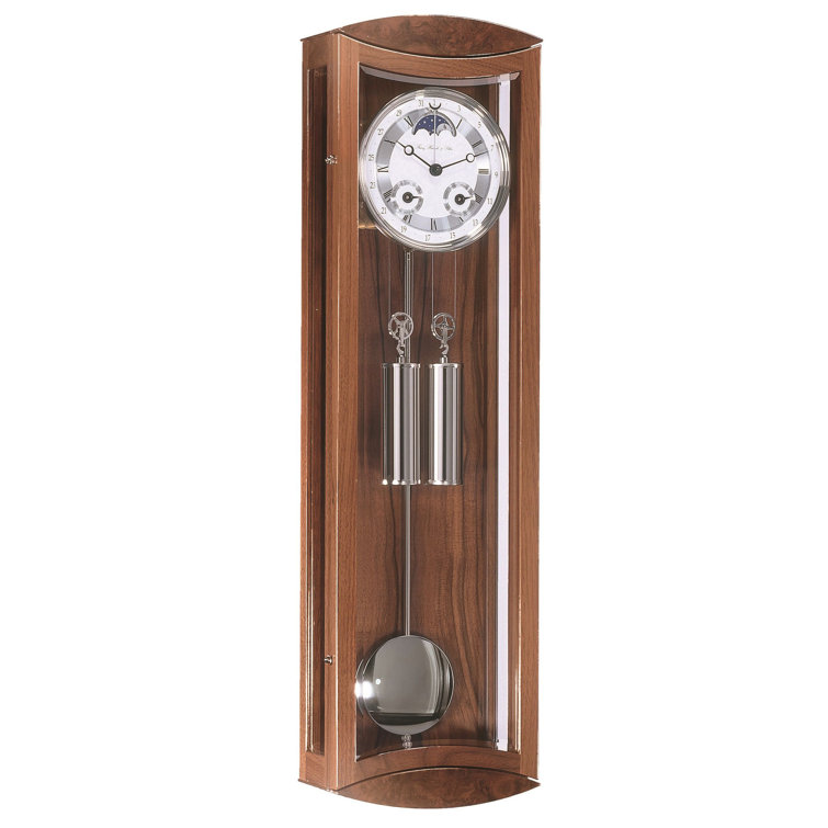 Walnut Finish Pendulum Wall Clock with Nickel Accents