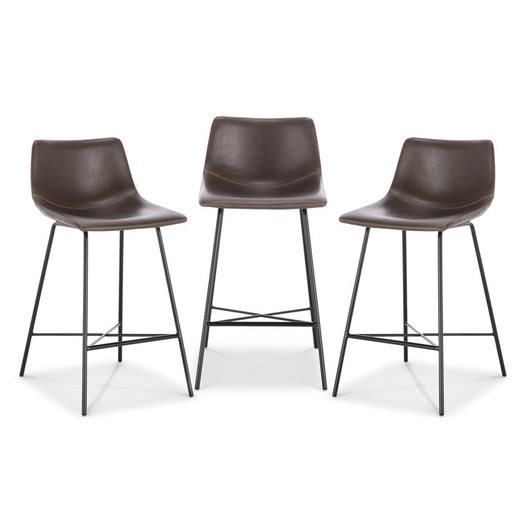 Bela 24'' Brown Faux Leather Counter Stools with Metal Legs