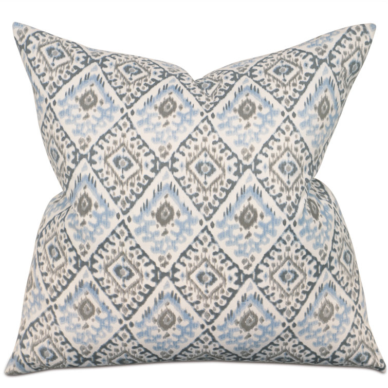 Blue and Gray Ikat Cotton Throw Pillow