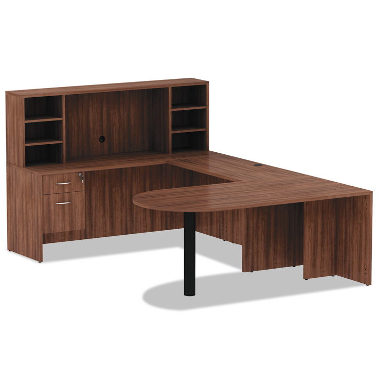 Walnut Reversible L-Shaped Office Desk with Wire Management