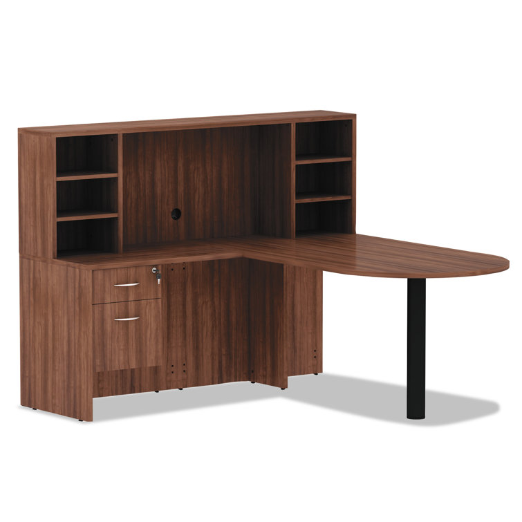 Walnut Reversible L-Shaped Office Desk with Wire Management