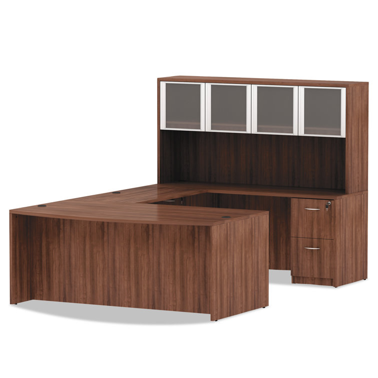 Walnut Reversible L-Shaped Office Desk with Wire Management
