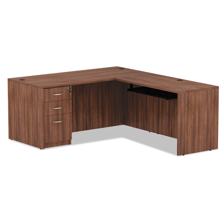 Walnut Reversible L-Shaped Office Desk with Wire Management