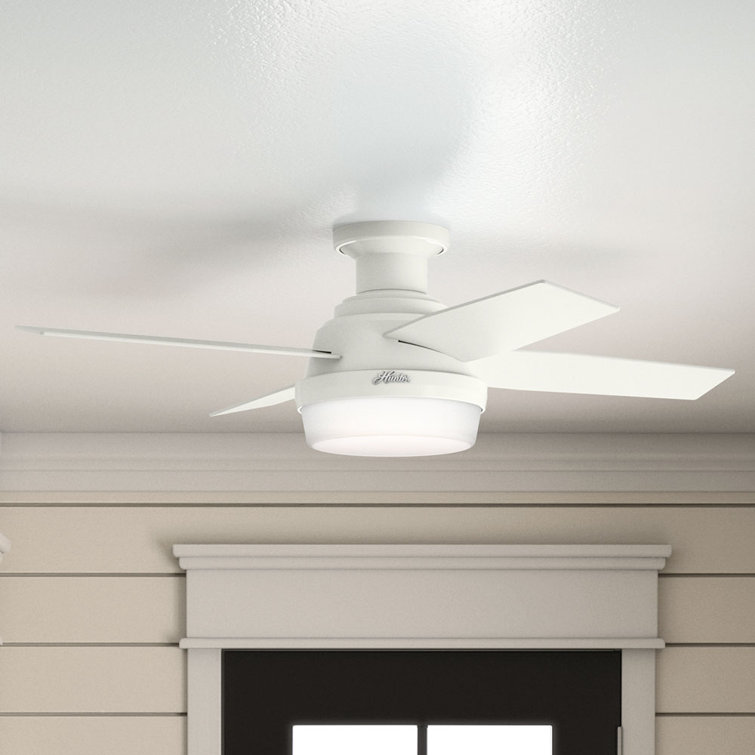 44" White Low Profile Ceiling Fan with LED Light and Remote