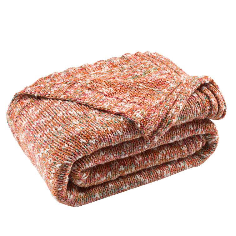 Red Cotton Knitted Contemporary Throw Blanket