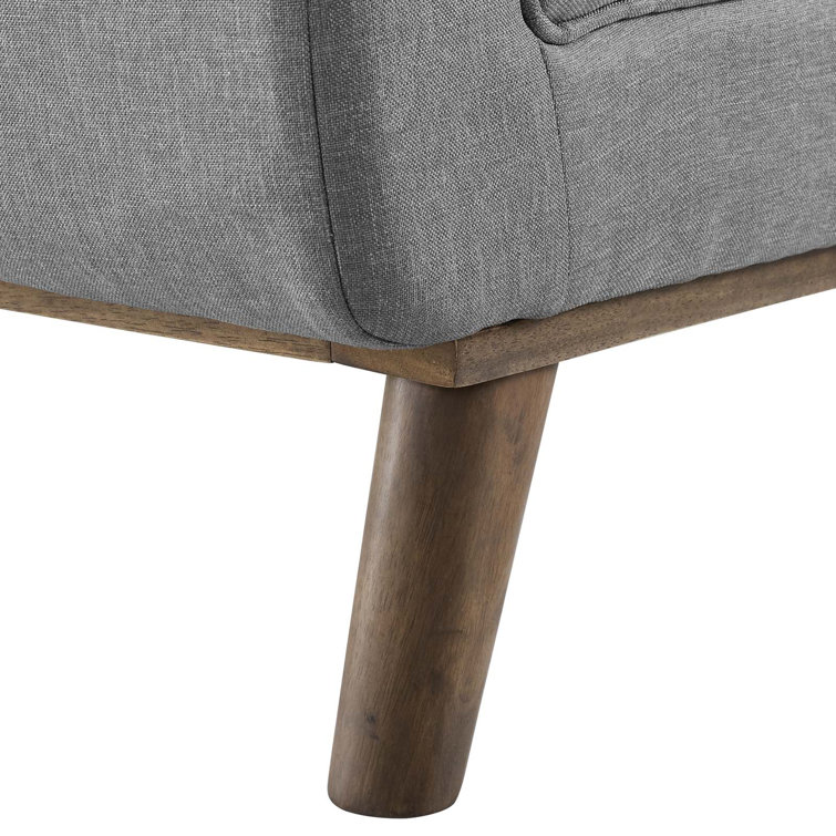Haven Light Gray Tufted Fabric Mid-Century Accent Bench
